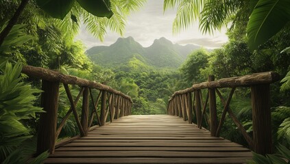 Serene Jungle Bridge leading to Lush Mountains