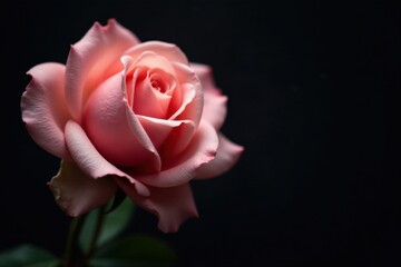 A Delicate Pink Rose in Soft Focus Against a Dark Background, a Study in Floral Elegance and Subtle Beauty