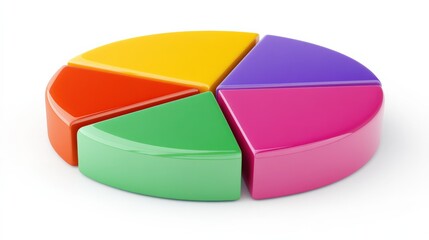 Obraz premium Realistic 3D Pie Chart Infographic Breaking into Segments on Isolated Background