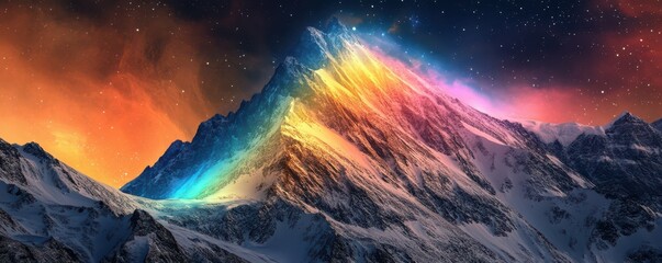 Fototapeta premium Stunning colorful aurora borealis over majestic snow-capped mountain landscape at night