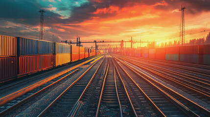 Obraz premium Global business of Container Cargo freight train for Business logistics concept, Air cargo trucking, Rail transportation and maritime shipping, Online goods orders worldwide. Container truck in ship