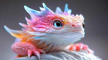 Obraz premium Pastel Dragon Lizard Posing on Rock