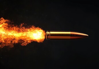 Fototapeta premium A bullet with fire trailing behind it, flying through the air against a black background.