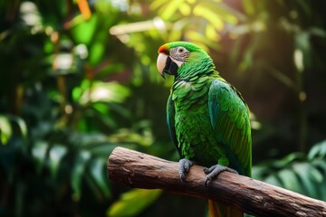 Obraz premium Green Parrot Perched On Branch Pixel Art
