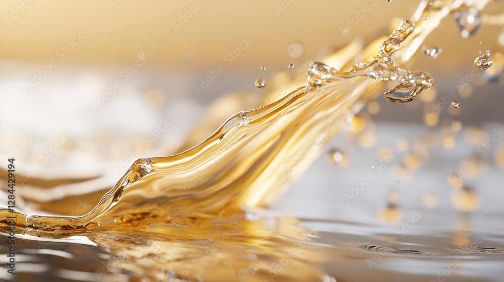 Poster golden liquid splash captured in a dynamic and artistic water photography shot : generative ai