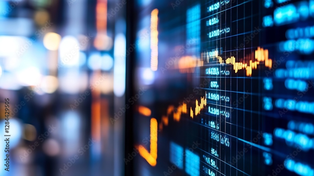 Leinwandbilder Close up of stock market chart displaying financial data with colorful graph indicators : Generative AI