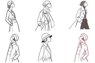 graceful woman in flowing off shoulder dress line art vector