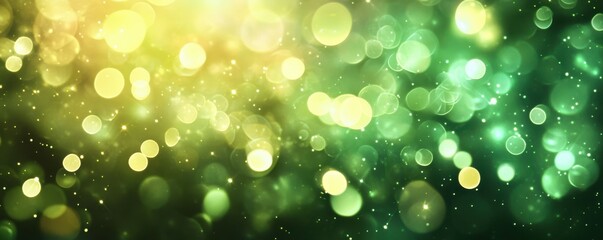 Obraz premium Glowing green and yellow bokeh lights creating a dreamy abstract background