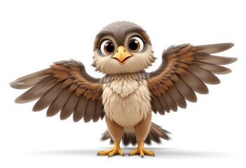 Obraz premium Cartoon Bird with Wings Outstretched Against White Background Looking Forward
