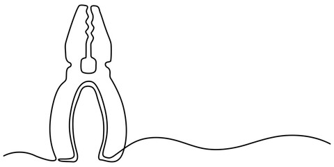 Continuous one line drawing of pliers- engineer equipment. pliers in single line draw illustration. Editable stroke, pliers continuous line art drawing, Pliers in one continuous line drawing. 