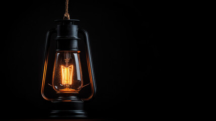 Traditional oil lantern glowing warmly in dark