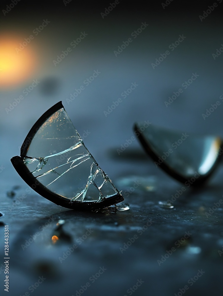 Aufkleber closeup of broken glass pieces on a dark surface capturing a dramatic moment of fragility : generati