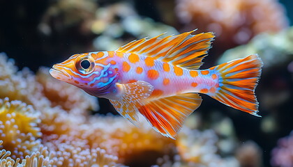 Obraz premium Colorful fish swims among colorful corals, Generative AI