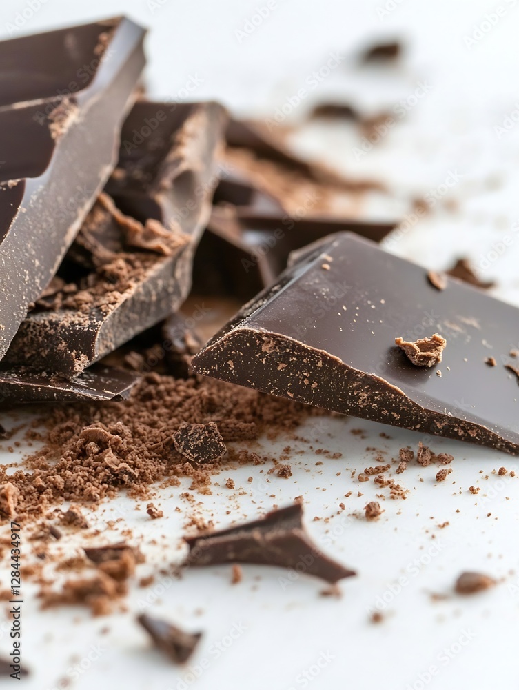 Poster Tempting Dark Chocolate Bars and Chunks Displaying Rich Texture and Delicious Flavor Profile : Generative AI