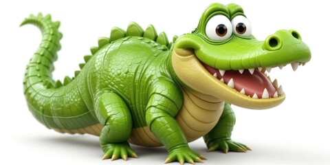 Cartoon Crocodile Smiling with Big Eyes and Sharp Teeth on White Background
