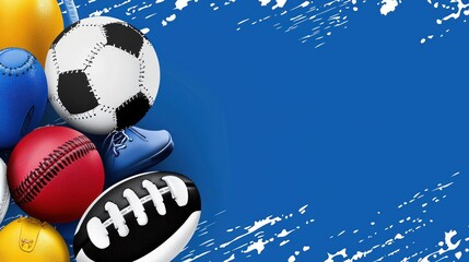 Variety of sports balls, sports equipment, background. Possible use Stock photo for sports articles, themes, or educational materials.