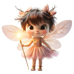 A Fluffy 3D Cartoon Fairy with Puffy Wings and a Spark Isolated on Transparent Background