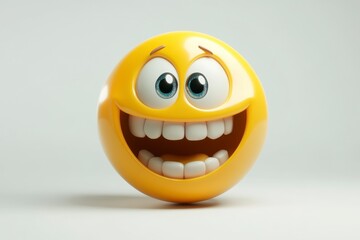 Cheerful Yellow Graphic Element with Smiling Expression and White Teeth on White Background