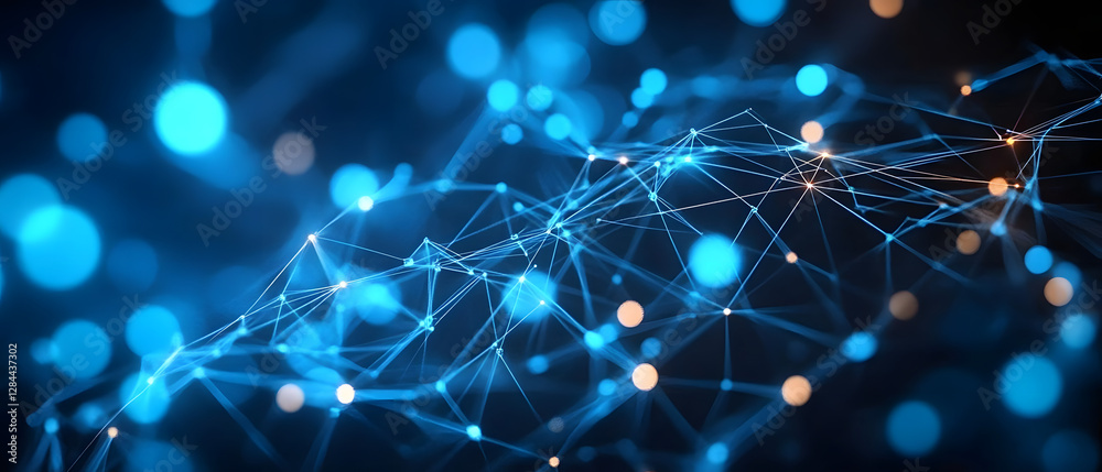 Wall mural the image showcases an abstract background featuring glowing blue lines and a network of interconnec