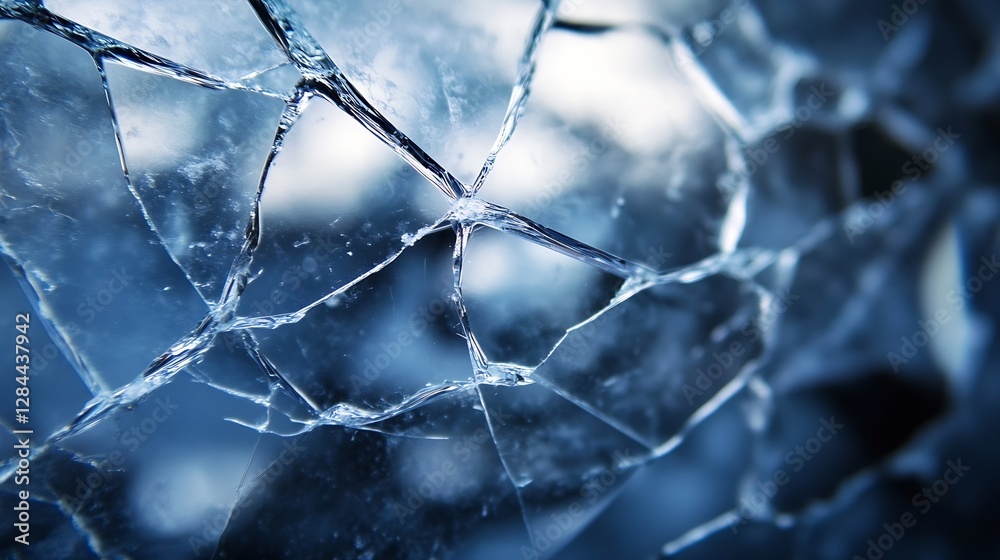 Aufkleber Close up of cracked glass showcasing intricate fractured patterns and delicate details : Generative AI