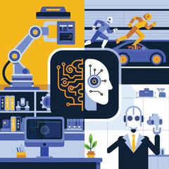 vector Artificial Intelligence model Robot  with ai info-graph design help in business
