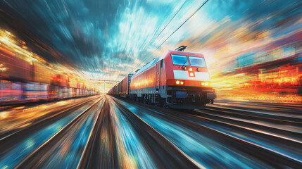 Fototapeta premium Global business of Container Cargo freight train for Business logistics concept, Air cargo trucking, Rail transportation and maritime shipping, Online goods orders worldwide. Container truck in ship