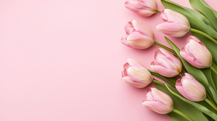 Vibrant Pink Tulips Flat Lay for Celebratory Occasions