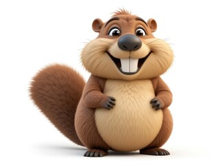 Fototapeta premium Cartoon Smiling Squirrel Character Standing on a White Background