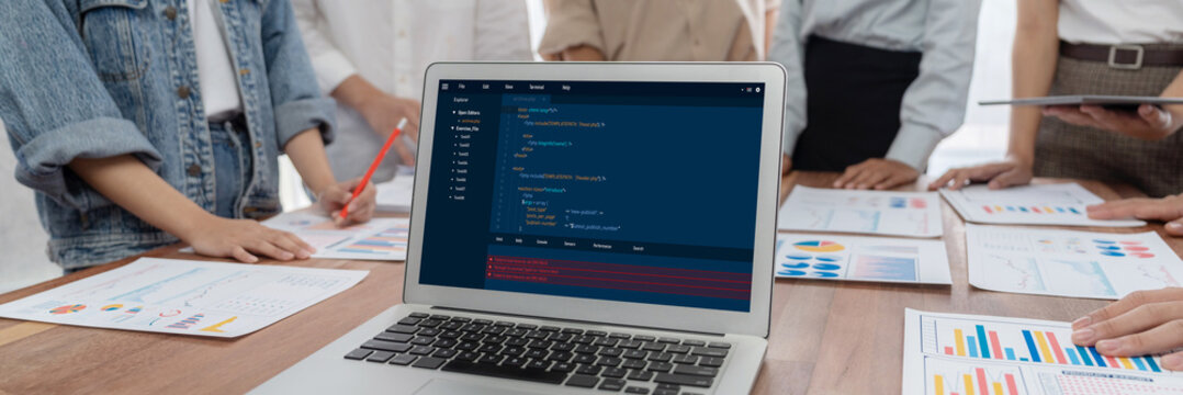 Software development programming on computer screen for brisk application and program coding
