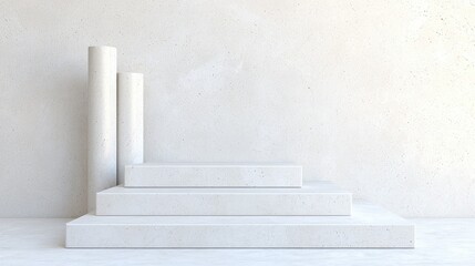 White stone podium display, minimalist backdrop, product presentation