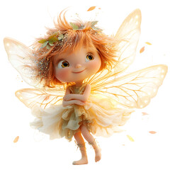 A Fluffy 3D Cartoon Fairy with Glowing Wings and Soft Isolated on Transparent Background