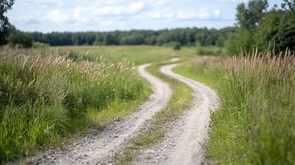 Fototapeta premium A winding dirt path through lush greenery under a clear blue sky representing adventure and nature : Generative AI