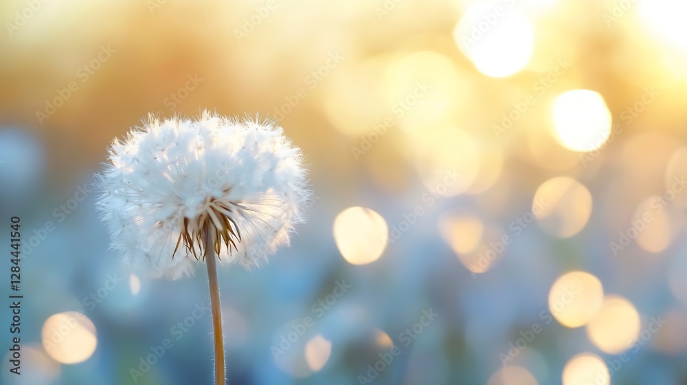 Aufkleber a stunning dandelion puff illuminated by golden sunlight in a blurred background of garden colors : 