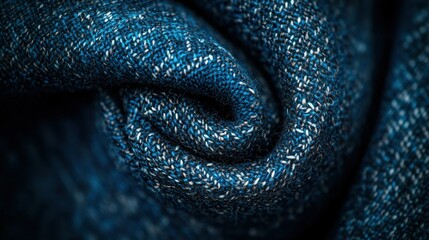 Fototapeta premium Close-up, textured, dark blue fabric, swirling, background, fashion