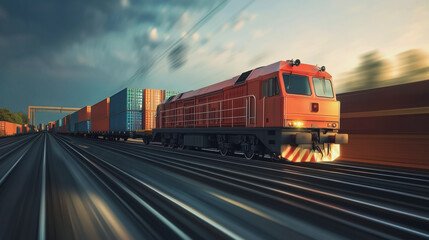 Fototapeta premium Global business of Container Cargo freight train for Business logistics concept, Air cargo trucking, Rail transportation and maritime shipping, Online goods orders worldwide. Container truck in ship