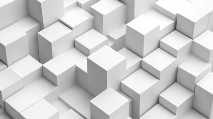 Abstract composition of varying white blocks creating a 3D effect.