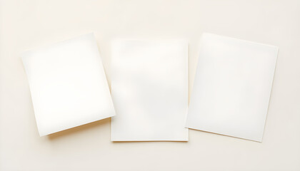 Three blank white cards side by side, perfect as placeholders for text or design