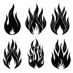 Fire flames silhouette 6 set