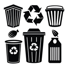 Trash Can icons and recycle silhouette 6 set