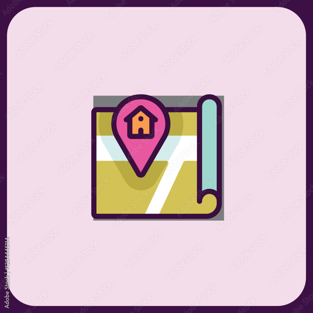 Poster modern map icon with home location pointer
