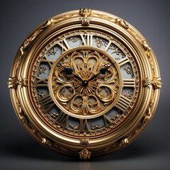 Obraz premium antique clock in prague Ornate Gold Vintage Wall Clock