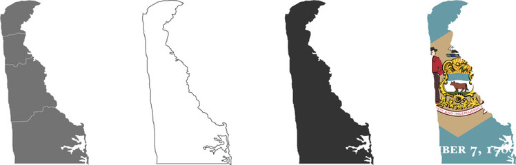 Delaware state of USA. Delaware flag and territory. States of America territory on white background. Separate states. Vector illustration
