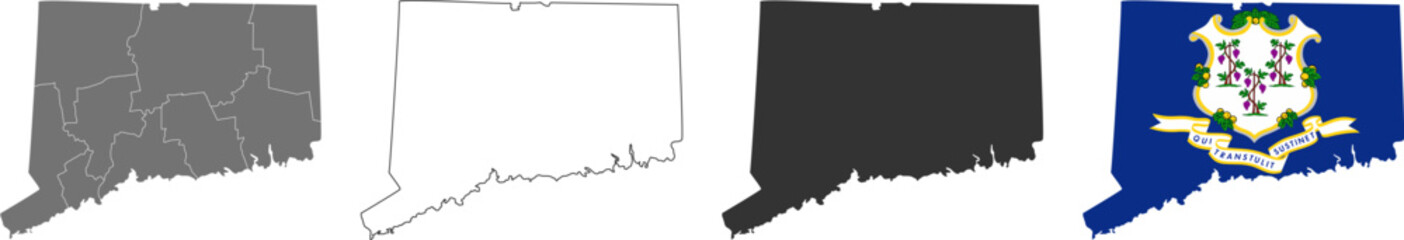 Connecticut state of USA. Connecticut flag and territory. States of America territory on white background. Separate states. Vector illustration