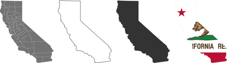 California state of USA. California flag and territory. States of America territory on white background. Separate states. Vector illustration
