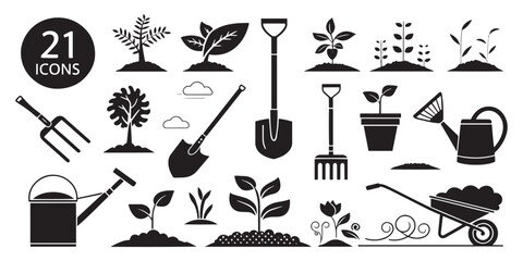 Set of Soil ground and gardening editable stroke outline icons
