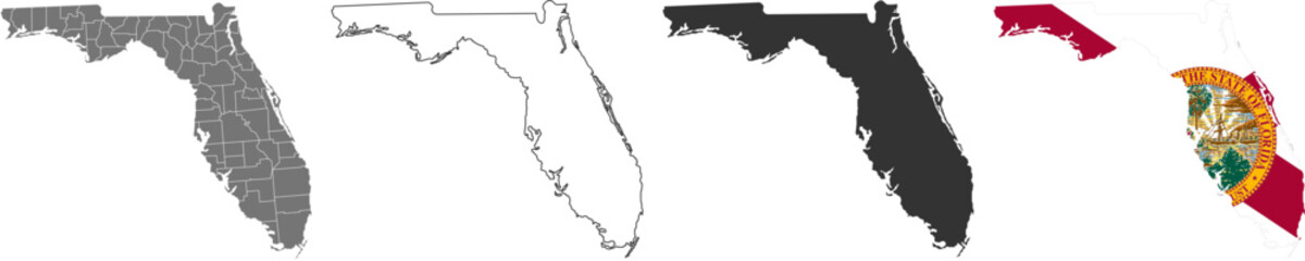 Florida state of USA. Florida flag and territory. States of America territory on white background. Separate states. Vector illustration
