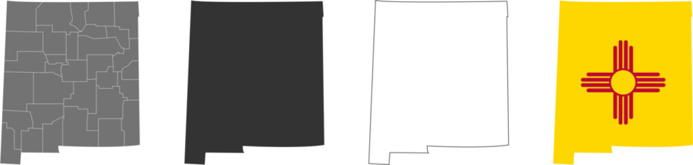 New Mexico state of USA. New Mexico flag and territory. States of America territory on white background. Separate states. Vector illustration