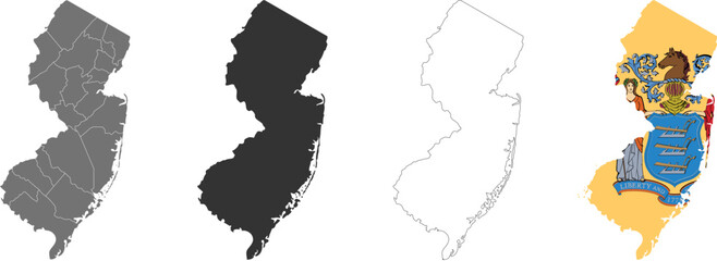 New Jersey state of USA. New Jersey flag and territory. States of America territory on white background. Separate states. Vector illustration