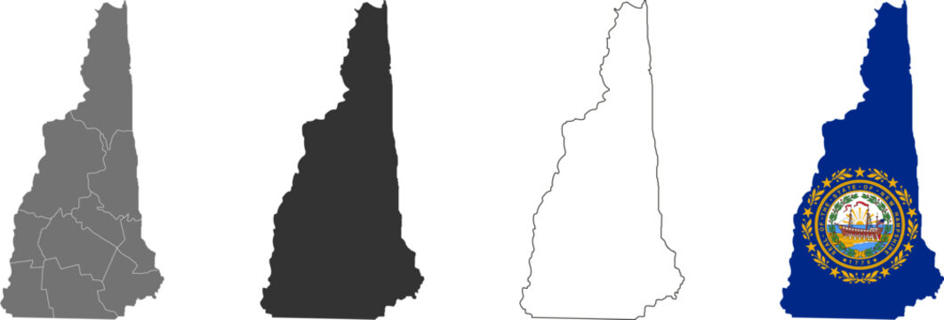 New Hampshire state of USA. New Hampshire flag and territory. States of America territory on white background. Separate states. Vector illustration