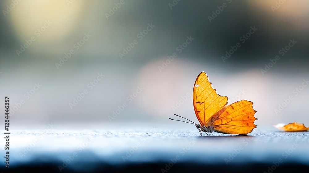 Poster Beautiful orange butterfly resting on a surface with a blurred background in nature : Generative AI